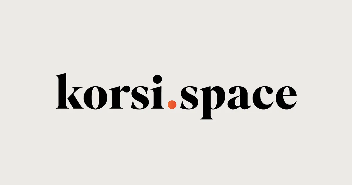 The word “korsi.space” in a black serif typeface on a pale grey background, with an orange dot