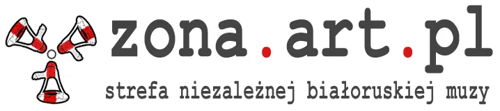 zona.art.pl logo: three white-red megaphones arranged in a triangle, the name in a typewriter face and the tagline “strefa niezależnej białoruskiej muzy”